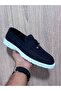 Summer Navy Blue Nubuck Tasseled Loafer Shoes - 6