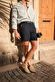 Pelio Navy Blue Cotton Linen Men's Shorts - 8