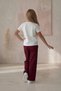 Burgundy Heart Embroidered Cotton T-Shirt and Ruffle Detailed Pants Set - 2