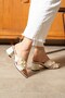 Anka Women's Straw Textured Pearl Thick Heel Ecru Slippers Sandals - 4