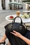 Black D61 Gold Buckle Oval Design Zippered Large Internal Volume Stylish and Elegant Women's Hand and Shoulder Bag