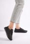 Women's Black Genuine Leather Flexible Lace-Up New Sneakers - Comfortable Casual Shoes - 3