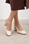 Belinda Beige Color Open Back Blunt Toe Women's Heeled Shoes - 2