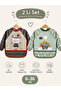 Long Sleeve Wearable Liquid-Proof Activity and Feeding Bib with Pocket 40X32 cm Cute Teddy Bear and Little Boy Pattern for 0-3 Years Old