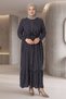 Women's Plus Size Woven Viscose Fabric Long Sleeve Dress / Navy - Beige 33414