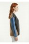 Denim Sleeve Detail Color Block V-Neck Knitwear Women's Cardigan - 2
