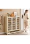 Modern Wooden Shoe Cabinet, 3 Doors, 8-Tier Shoe Rack Organizer with Umbrella Holder, Cream, 90 x 32 x 107 cm - 4