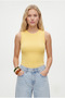 Women's Closed Neck Cotton Yellow Straight Sleeve Corded Tank Top - 2