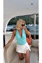 Women's Degaje Collar Turquoise Crop Top Stylish Blouse