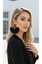 Gold Color Hoop Dangle Earrings – Black Satin Fabric Beaded Design - 8