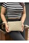 Faux Leather Portfolio with Adjustable Crossbody and Hand Strap - Women's Sand Matte Clutch Bag - 4