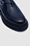 Men's Navy Blue Genuine Leather Classic Monk Shoes with Buckle [Tgc10022] - 3