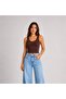 Women's Brown U-Neck Crop Tank Top Stretchy Comfortable Fabric Lightweight Flowy Wide Strap Tank Top