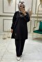 Women's Black Elastic Waist Pants Set t 3046 - 2