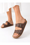 Agila Women's Slippers Chocolate Brown Stitched Daily Wear Double Buckle Orthopedic Sole