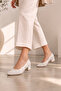 White Genuine Leather Perforated Women's Low Heel Shoes - 2