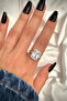 Large Baguette Zircon Stone Single Stone Adjustable Design Women's Steel Ring Silver Non-Tarnish Colorfast - 3