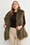 Faux Fur Vest with Belt Detail - 3