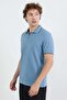 Striped Waffle Fabric Polo Neck T-Shirt - 3
