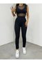 Women's Strappy Crop Blouse and Ribbed Detailed Slim Fit Trousers Set - ZYN-58661 - 2
