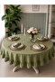 Pearl Velvet Textured Ruffled Round Tablecloth Pistachio Green - 3