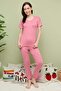 Heart Patterned Crew Neck Short Sleeve Pajama Set