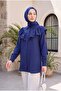 Robadan Ruffled Buttoned Rayon Tunic - Dark Blue
