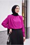 Sleeve Drawstring Blouse with Padded Shoulders -Pink