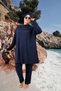 1738 Plus Size Solid Color Hijab Swimsuit - Navy Blue - 5