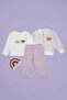 Striped Teddy Bear Printed Girls' 3-Piece Set