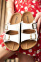 Daily Women - Men Double Buckle Banded Patterned Cork Sole Slippers 245 - 77734 - 34132