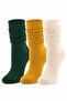 Original Women's 3-Pair Premium Thick Drawstring Slouchy Long Socks Soft Textured Cotton Terry Sole Boot Socks Compatible with Aerobics Knee-Length Dust Socks Home Sleep Warm Winter Socks Set - 3-Pack - 4