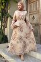 Spanish Sleeve Floral Patterned Beige Dress - 4