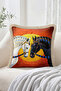 Egyptian Inspired White and Black Horse Figured Orange Yellow Patterned Fringed-Tasseled Throw Pillow Cover Retro