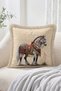 Beige Floor Fringed Cushion Cover with Embroidered Horse Figure - Vintage Tassel Pillowcase