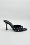 Black Polka Dot Satin Women's Heeled Slippers Pointed Toe Thin Heel Summer Mules - Lily - 2