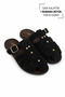 Black Women's H Model Gold Buckle Slippers Suede Daily Flat Sole Summer Sandals Sl05 - 4