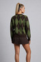 Green Coffee Baklava Pattern Crew Neck Oversized Women's Knitwear Sweater - 4