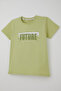 Boy's Shorts Set with Lettering Printed Shorts and Lace Accessories, Ages 8-14, Pistachio Green - 8