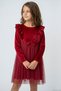Girl's Long Sleeve Velvet Dress with Bow Accessories, Tulle Pieces of Ruffles, 4-8 Years Old, Red