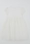 Girl's Short-Sleeved Dress with Scallop Hem and Floral Embroidery, Bow Detail, 5-10 Years Old, Ecru - 4