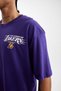 100% Cotton Defactofit Nba Los Angeles Lakers Oversize Wide Fit Crew Neck Back Printed Short Sleeve T-Shirt V0775Az21Au - 5