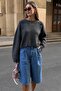 Anthracite Crew Neck Crop Women's Sweater Mg2166