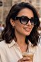 Women's Uv400 Rectangular Black Gradient Sunglasses 23030C2D - 3