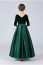 Girl's Emerald Green Velvet Top Satin Bottom skirt Half Sleeve Graduation Birthday Christmas Dress - 2