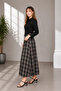 Women's Brown Plaid Patterned High Waist Midi Skirt with Pockets - 2