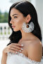Women's Silver Color Hoop Dangle Earrings – Tulle Fabric Design with Pearls - 2