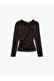 Long Sleeve Asymmetrical Neckline Knot Detail Blouse - 3