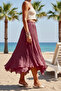 Plum Color Lined Washable Fringed Cut Elastic Waist Casual Cotton Woven Skirt 80 60