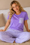 Lilac Striped Pocketed Short Sleeve Pajama Set 4651-Lilac - 3